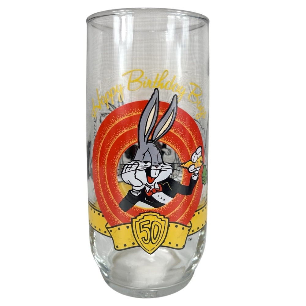 Vintage 1990 Bugs Bunny Glass Happy Birthday Bugs 50th Anniversary‎ Looney Tunes